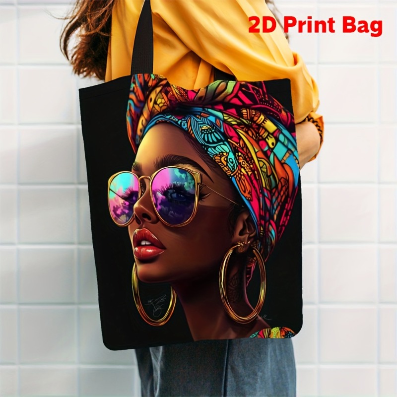 TEMU Fashionable Handbag, 1pc, Shoulder Bag, Ethnic Print Tote Bag, Large Capacity, Durable And Foldable, Suitable For Shopping And , Reusable Fiber