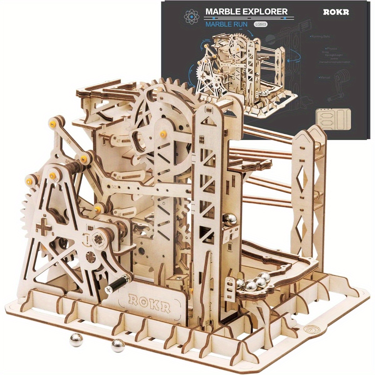 

Rokr 3d Wooden Puzzle Puzzle Game Mechanical Gear Set Model Marble Track Set Christmas/ Birthday/ Valentine's Day Gift