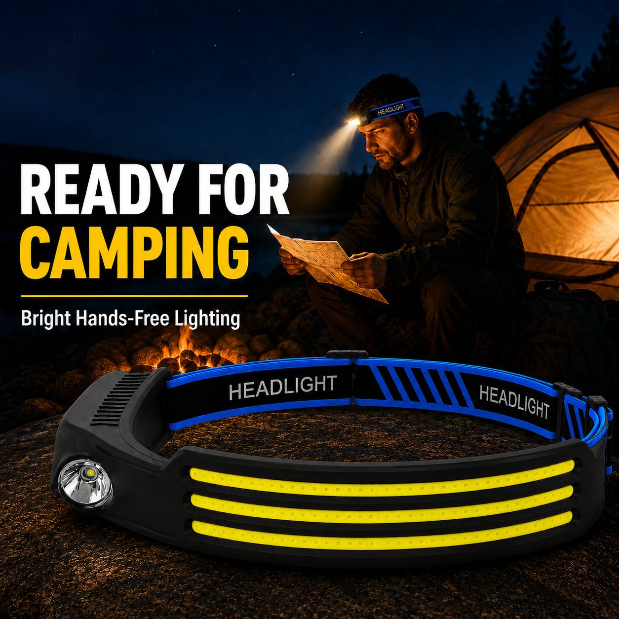 TEMU Linterna Frontal LED Súper con Sensor de Movimiento, Portátil COB con Sensor de Ondas, Mini Linterna Multifuncional USB para Pesca al , Luz