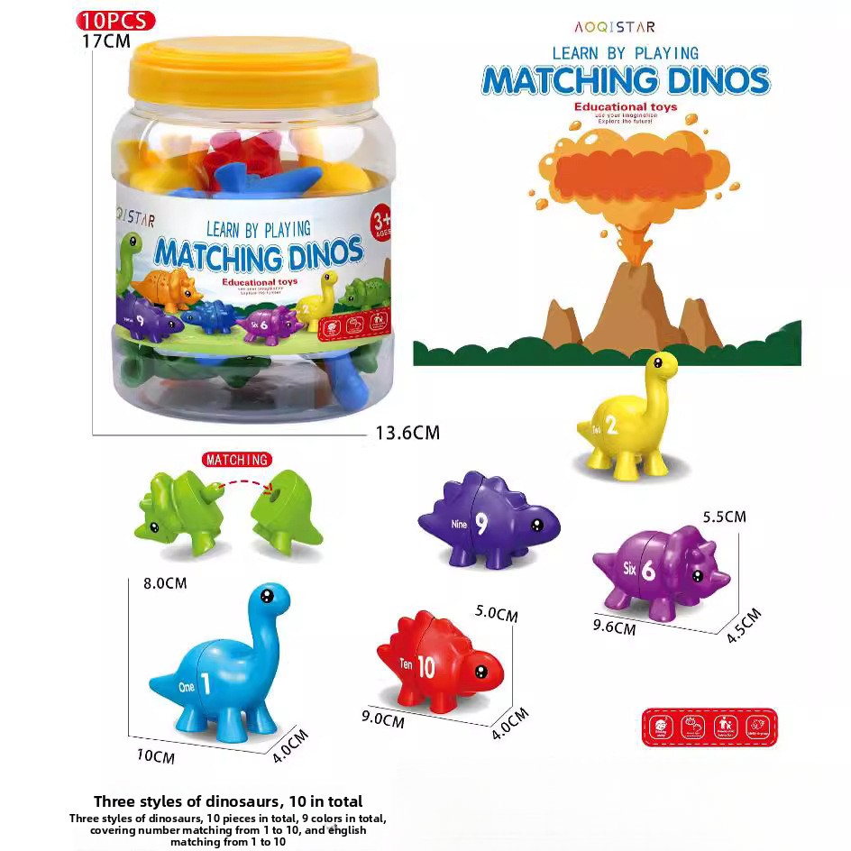 a dinosaur themed educational toy for children that combines letter   counting and   it integrates all   and color shape recognition     through games like feeding the dinosaur and