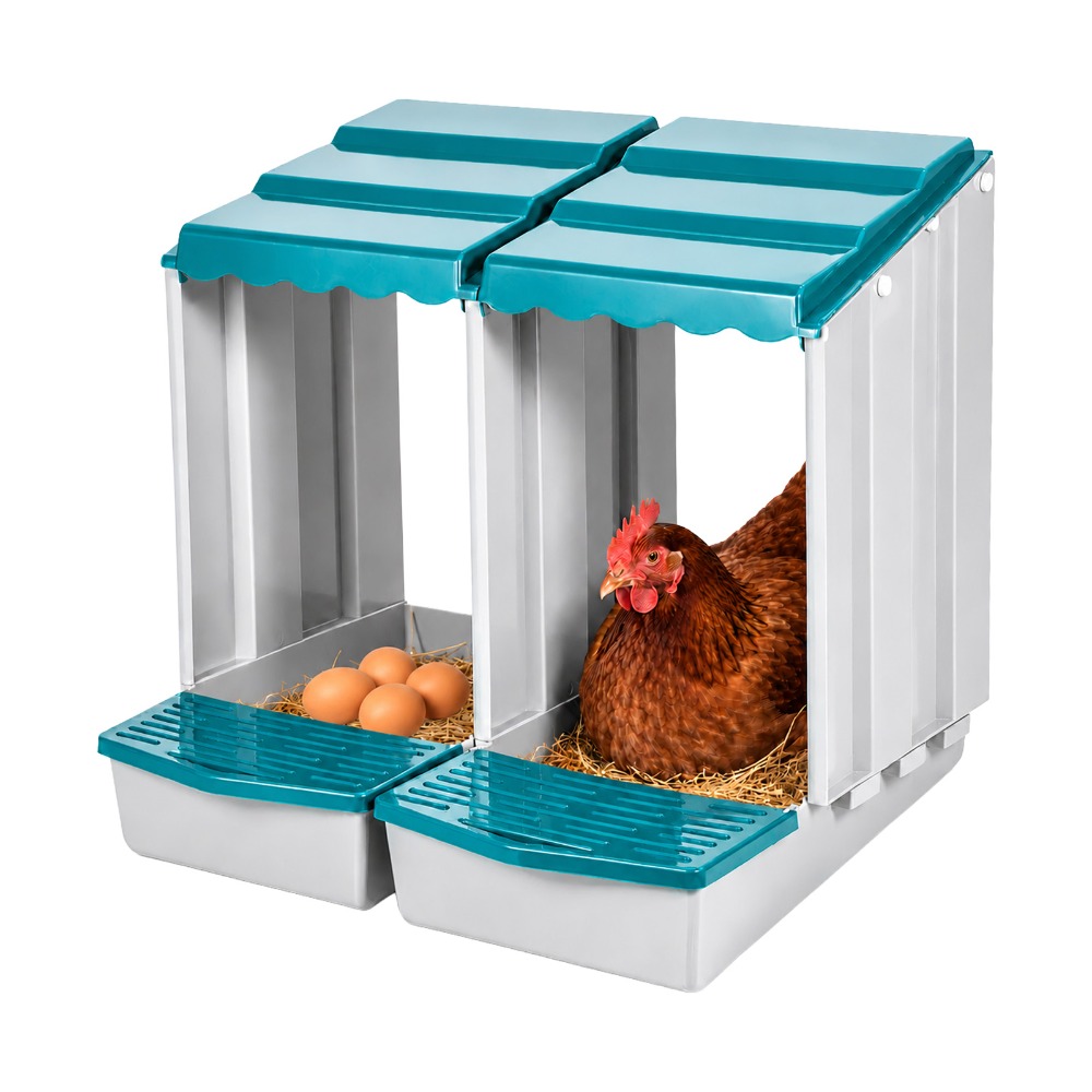 Chicken Nesting Box, 54.5 X 46 X 48cm 2 Compartment Automatic Egg Collection Box For Chicken Coop, Poultry Laying Nest With Sloped Egg Roll Design Ventilation