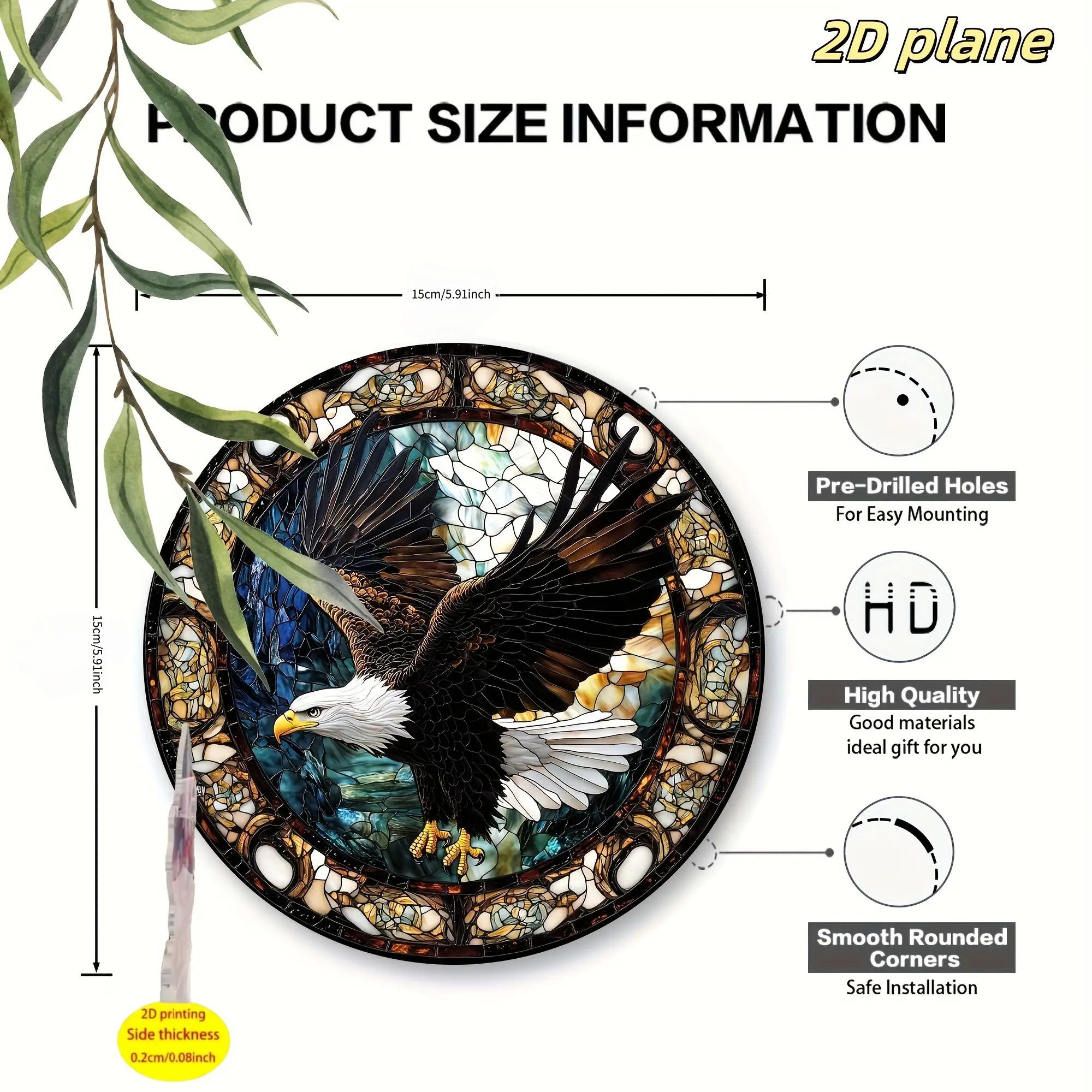 TEMU 2d Flat, 2d Flat Acrylic - Eagle Hanging Ornament - Vivid Animal-themed Sun Catcher, Suitable For , High- Wall Decor, Perfect Gift For , Indoor