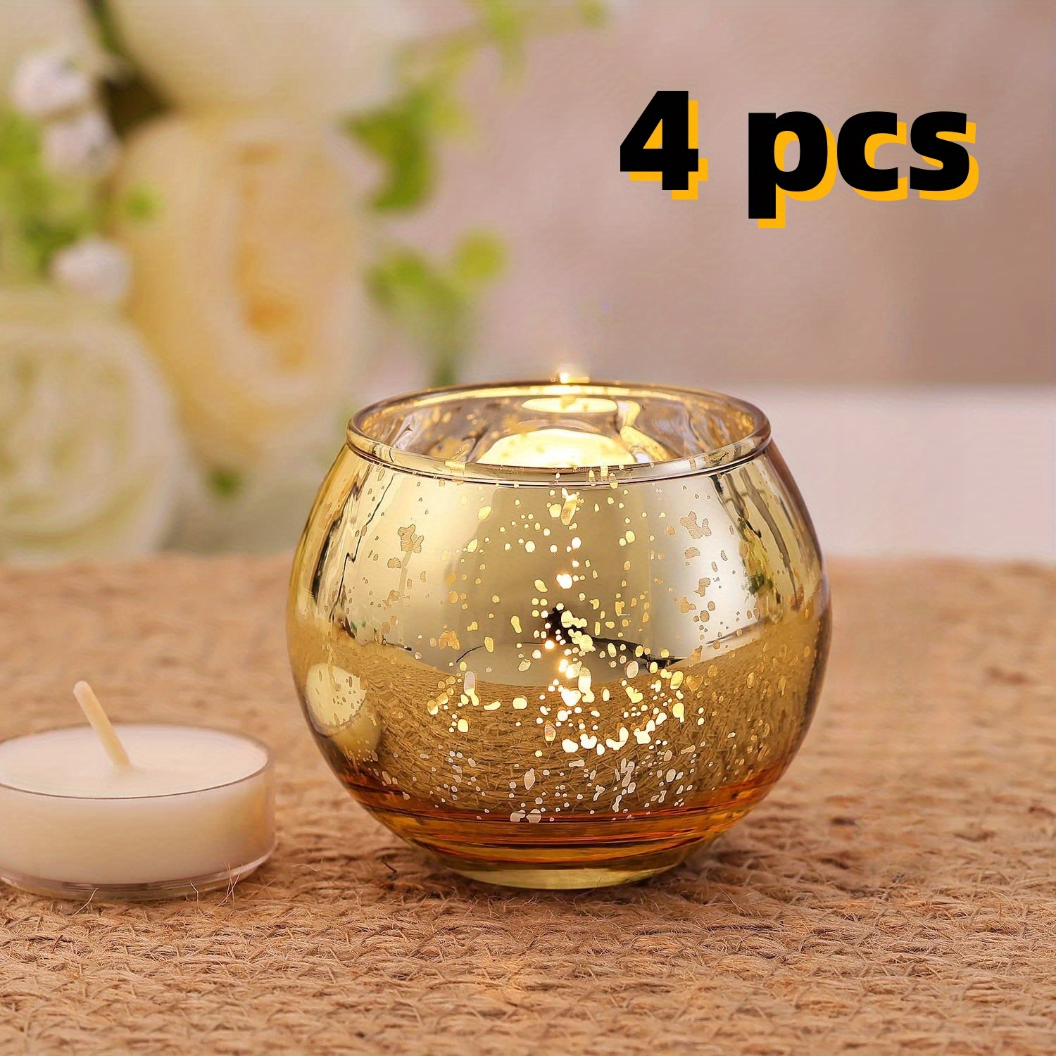 TEMU 4 Elegant, Modern Minimalist Nordic-style Golden Candle Holders, Perfect For Centerpiece Decoration On Dining Tables. Round Mercury Glass Candle