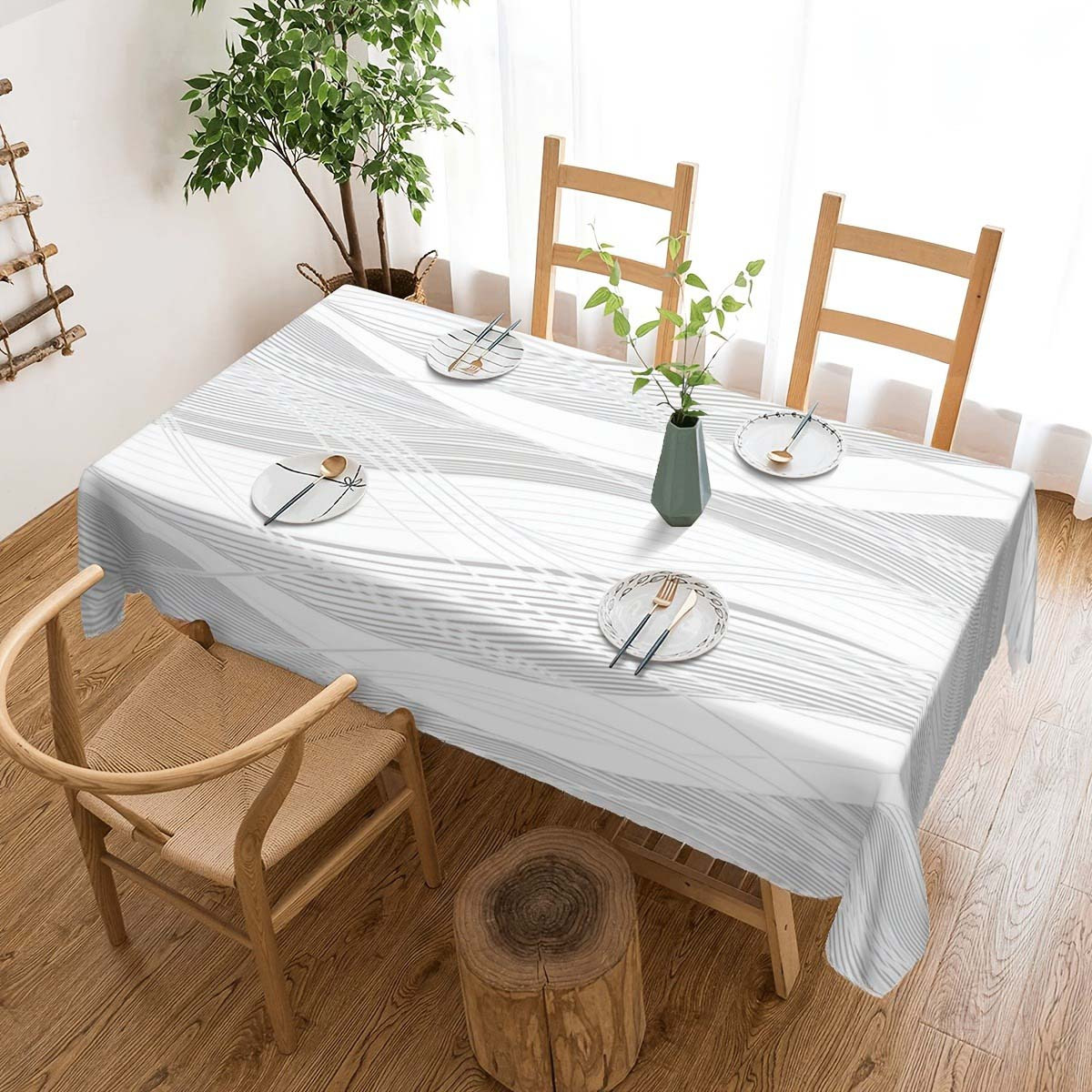 TEMU 1pc Of Elegant Gray Geometric Striped Printed Rectangular Tablecloth, Perfect For Dining Rooms, Kitchens, Living Rooms, Hotels, And Party