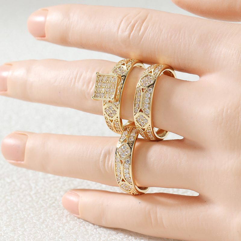 Light Luxe Three-Piece Ring Set with Synthetic Zirconia