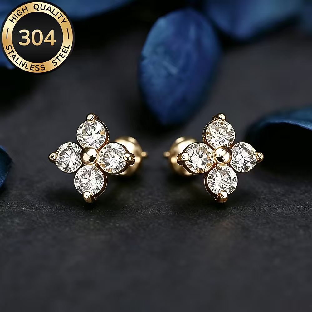TEMU Pendientes de botón dorados de acero inoxidable 304 de calidad, hipoalergénicos, pulidos, resistentes a la decoloración, fáciles y elegantes,