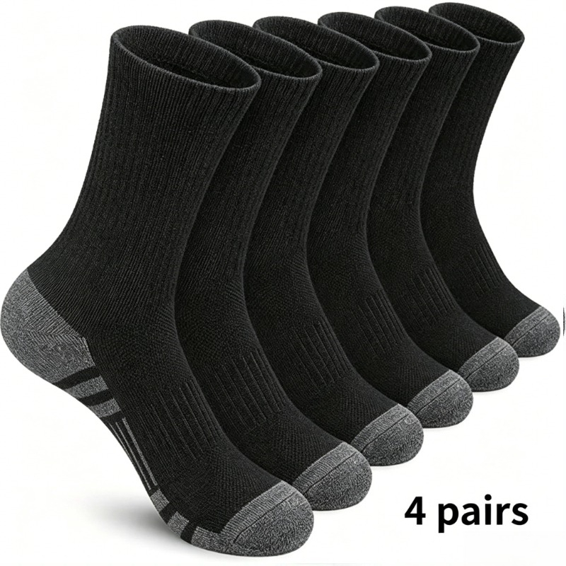 TEMU 4 Pairs Of Men's Long Socks, Long Stockings, Autumn Sports Socks, Socks, Sports Socks For Men, Solid Color Socks