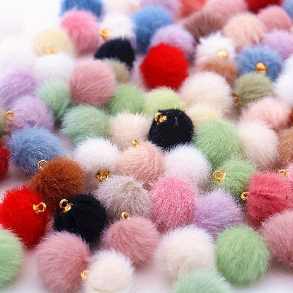 

50pcs Rabbit Fur Pompom Charms, Polyester Fiber Pom Balls For Making, Earrings, Hair Accessories, Phone Strap And Bracelet Crafting