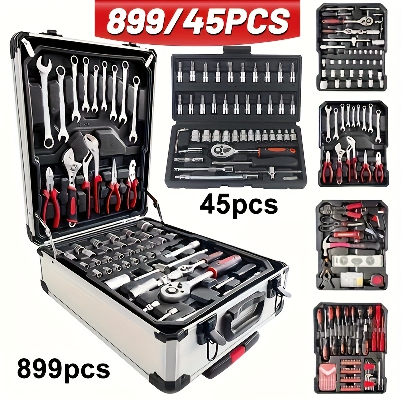 TEMU 899/45pcs Set Professional Tool Set Multi-functional Tool Box, Portable Design For Home And Car Repair, For Enthusiasts And Professionals, Great Gift For Friends, Local Shipping