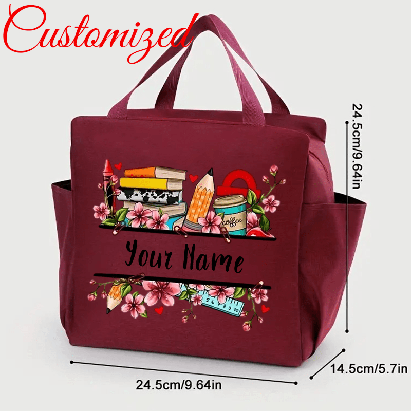 TEMU Bolso Tote Personalizado para Mujeres Maestras, Temática Escolar, Bolso Portátil para al Colegio, Bolsa de Almuerzo, Correa de Fija, Cierre de