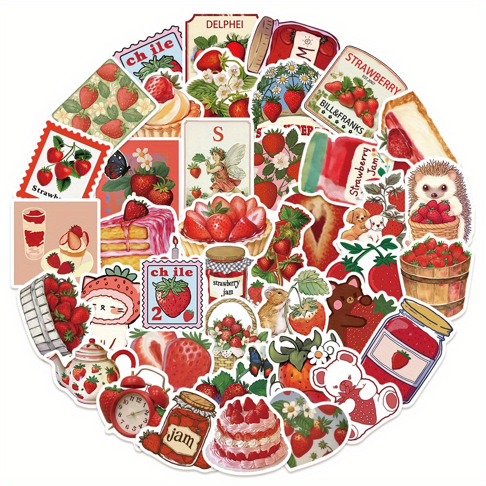 50pcs Strawberry Series Cartoon Graffiti Stickers Suitable Diy Luggage Helmet Desktop Mug Notebook Stickers & More