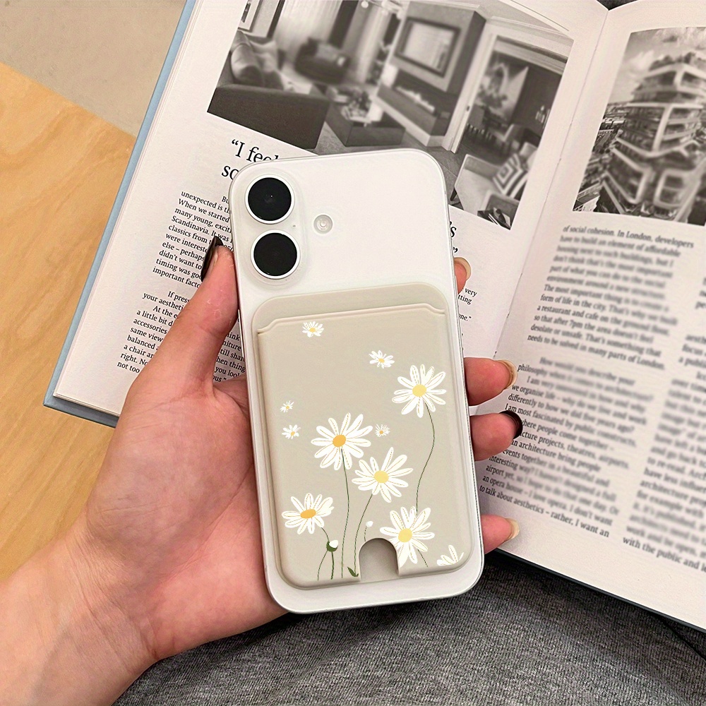 TEMU Compact Daisy Design Magnetic Card Holder, , Trendy And Long-lasting, Made Of Pc Material. Compatible With For , For Iphone, And Other Magnetic