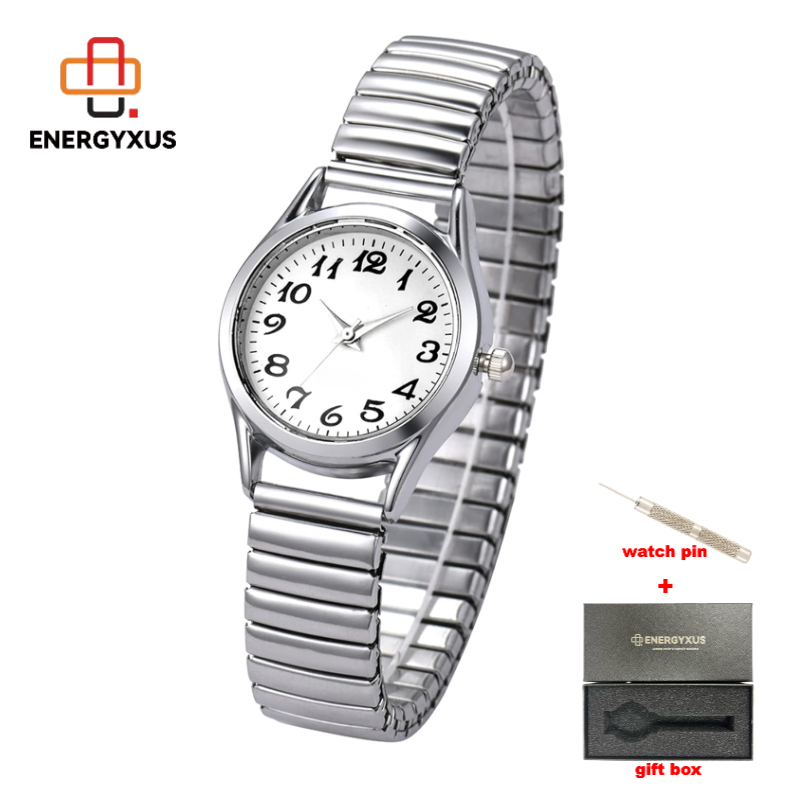 TEMU Energyxus Women's Watch Ultra-thin Large Numbers Easy-to-read Wrist Watch With Elastic Strap In Golden/silvery