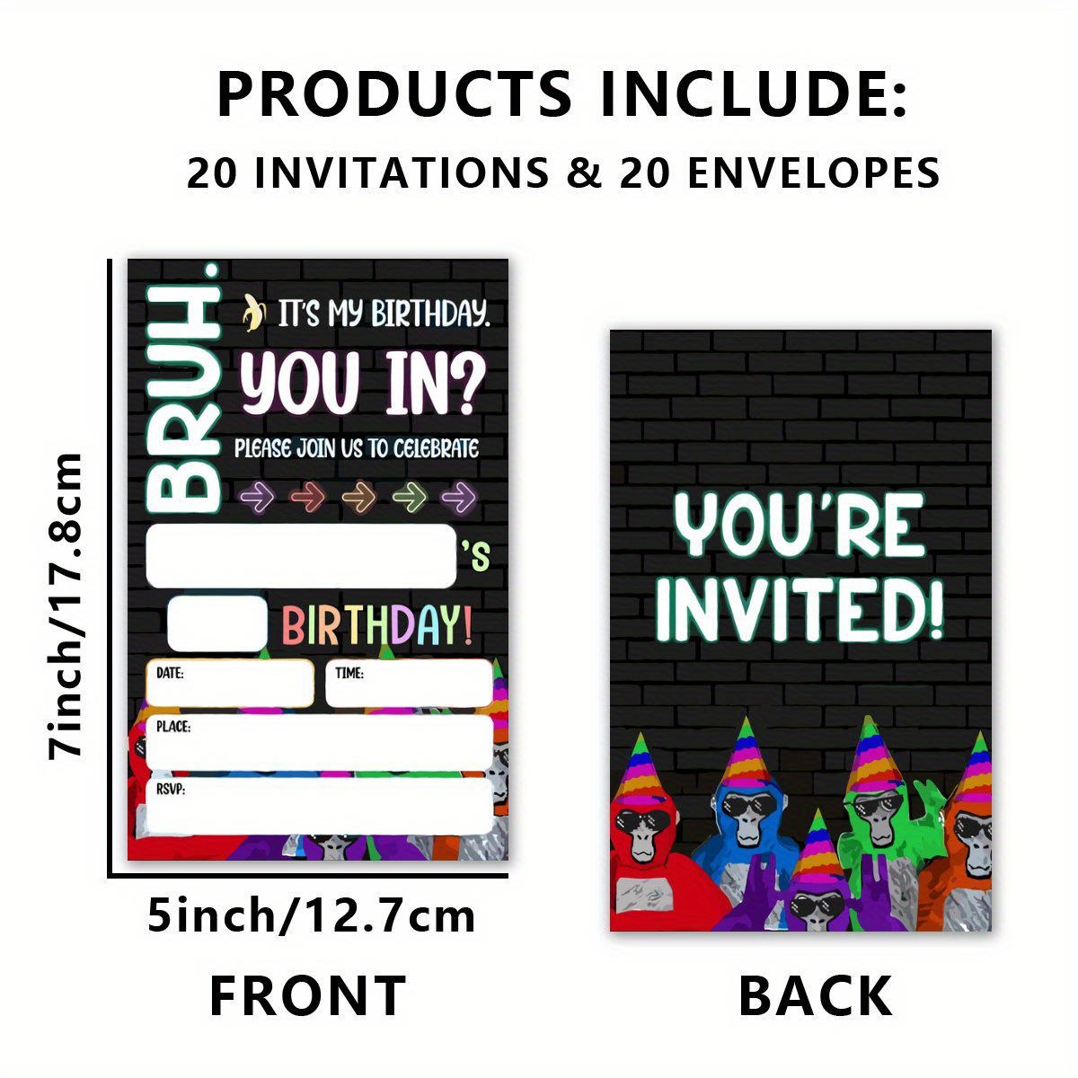 TEMU 20pcs Cartoon Birthday Invitation Cards With Envelopes – Fun Invites For ' Celebrations, Graduation, And Special Occasions