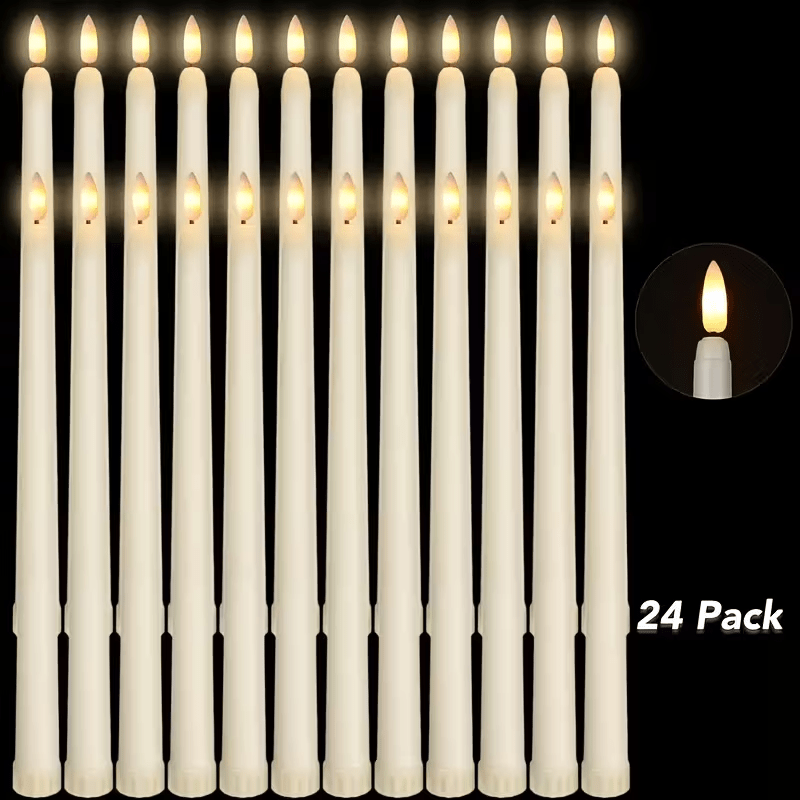 TEMU Flameless Led Taper Candles, Flameless Led Long Pole Electronic Candles, Led Candlesticks Realistic 3d Flame & Warm Yellow Glow, Ideal For Home