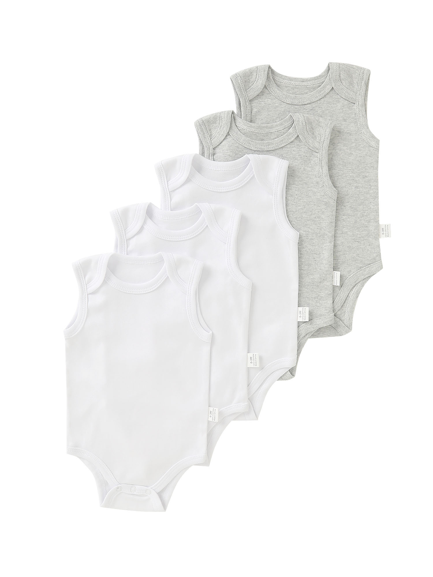 5pcs baby boy solid color basic bodysuit sleeveless crew neck   romper with   stretch   regular   boy clothes   sleeveless romper for outdoor Product details 0