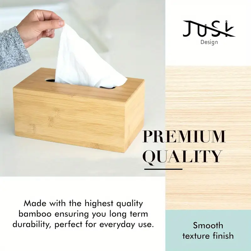 design tissue box holder modern minimalist and durable wooden tissue box with sliding bottom easy refill bamboo tissue box cover fits 184 count box rectangular pack of 2 Product details 4