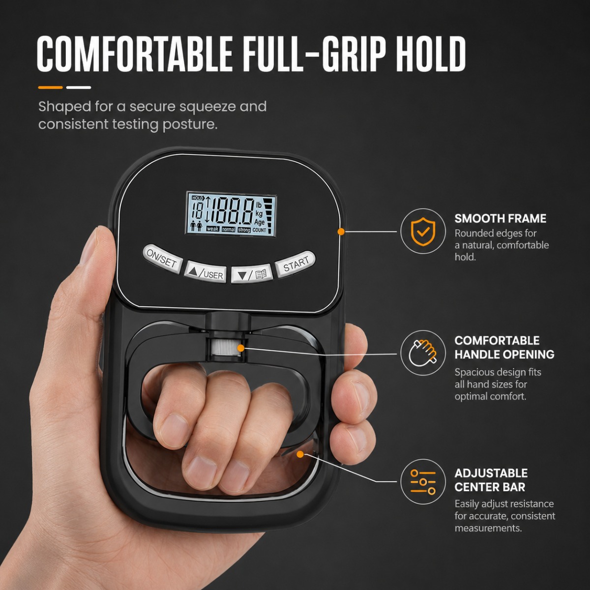 Digital Hand Dynamometer Grip Strength Tester, 120kg Capacity