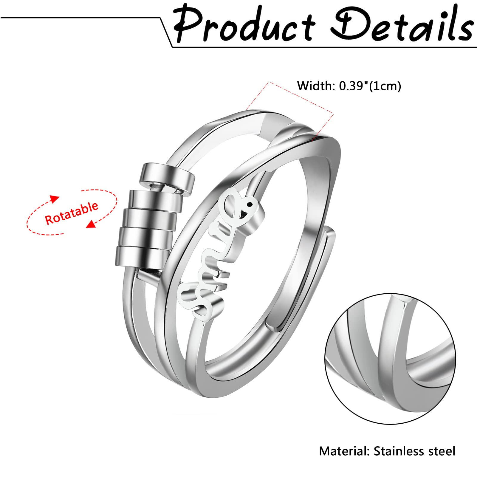 1pc   women s hypoallergenic stainless steel anxiety fidget spinner ring - adjustable open thumb ring with spinner mechanism, sensory fidget, durable &   for casual attire, ideal gift for christmas, weddings, birthdays, jewelry for women Product details 0