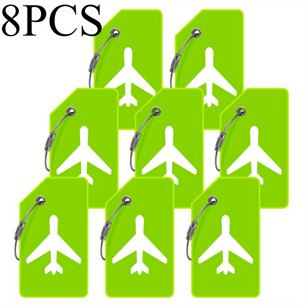 8pcs Airplane Design Luggage Tags - Flexible Silicone Quick-Spot Green Travel Tags for Suitcases, Backpacks, Bags &amp; Cruise Baggage - Foldable Durable Identifier Tags, Luggage Tags for Suitcases, Airplane Shaped Tag, Highquality Silicone, Silicone Tag