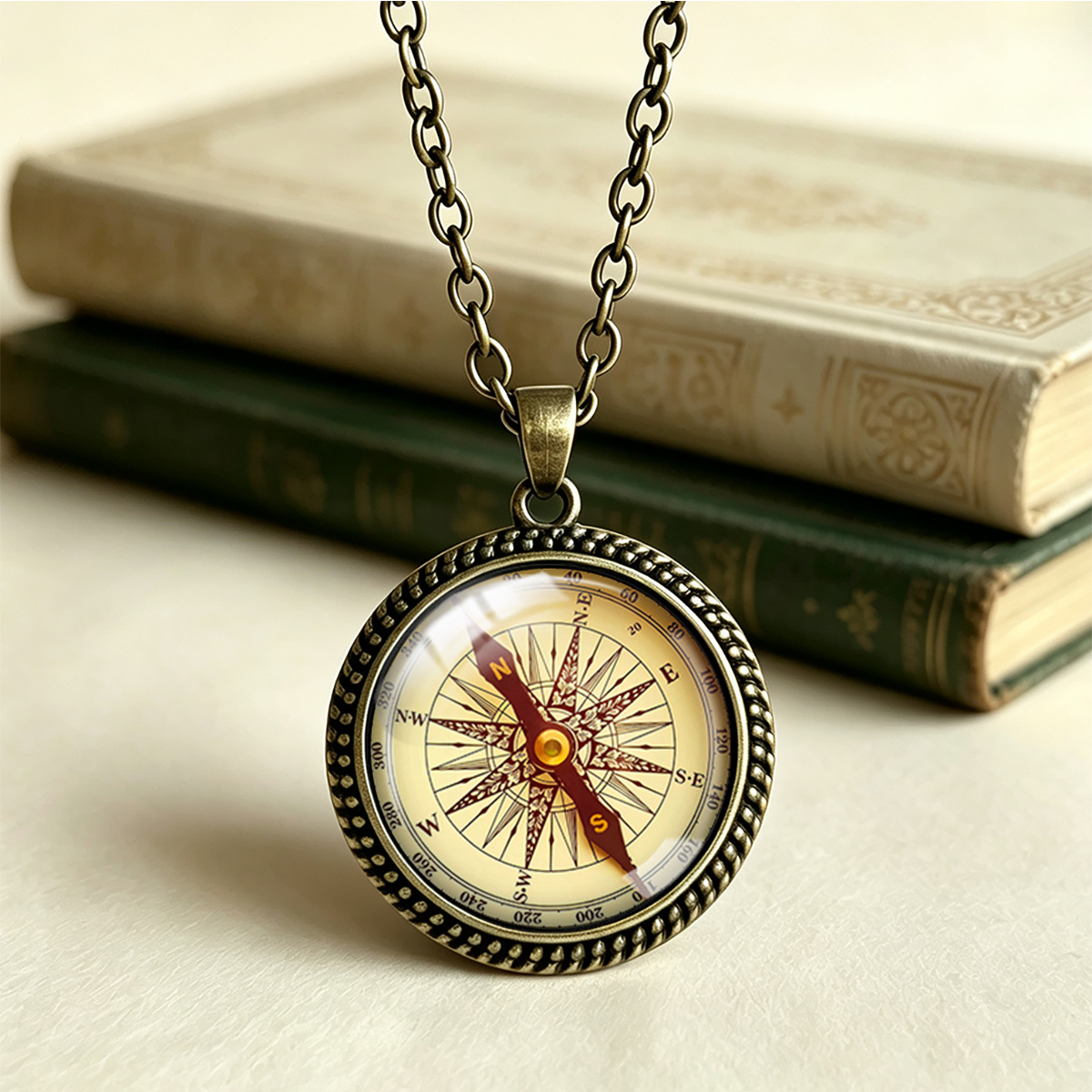 TEMU Collier pendentif 1 pièce avec imprimé motif vintage, breloque d', bijou pendentif en verre festonné rond de 25 mm