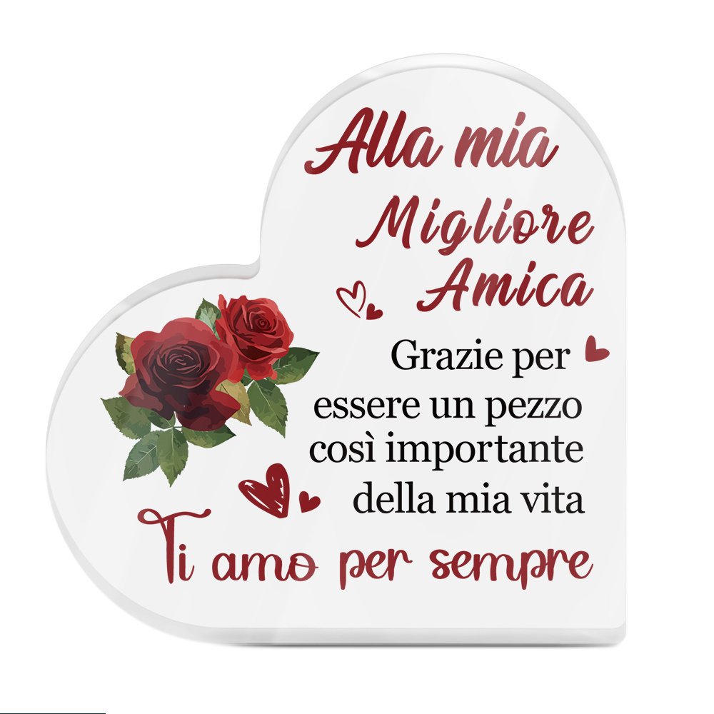 TEMU 2D Piatto, Decorazione Putuo 2D Piatto 1pz Targa Acrilica a Forma di Cuore Italiana, "Alla Mia Amica Grazie Per," Decorazione da Tavolo per Casa