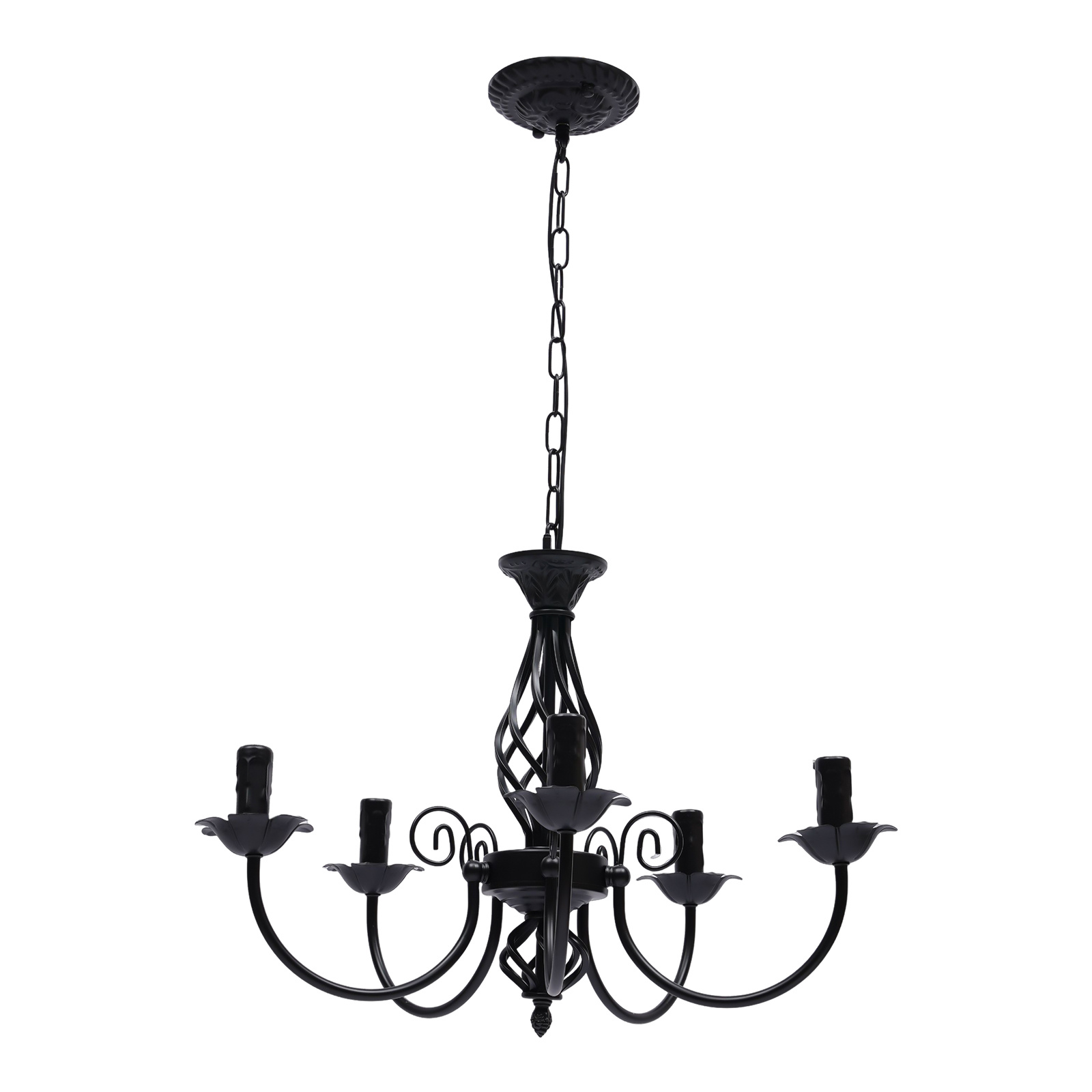 Image of Wrought Iron Hanging Decor Adjustable Chain Painted Finish Candlestick Shape Suitable For Living Rooms, Bedrooms, Dining Rooms, , Wedding Banquet Sturdy Base Ideal Gift