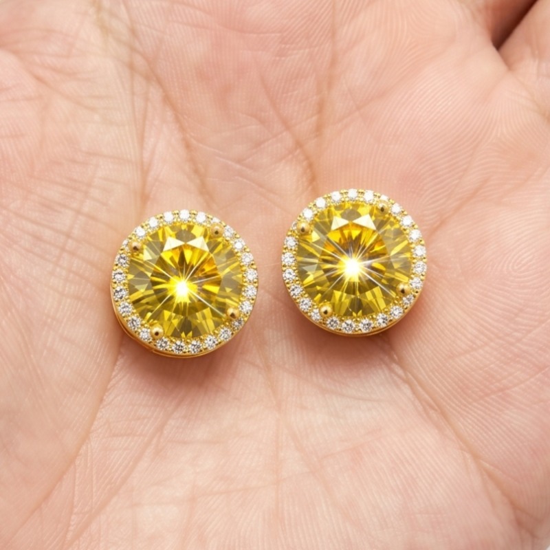 Women's Elegant Yellow Synthetic Cubic Zirconia Round Stud Earrings