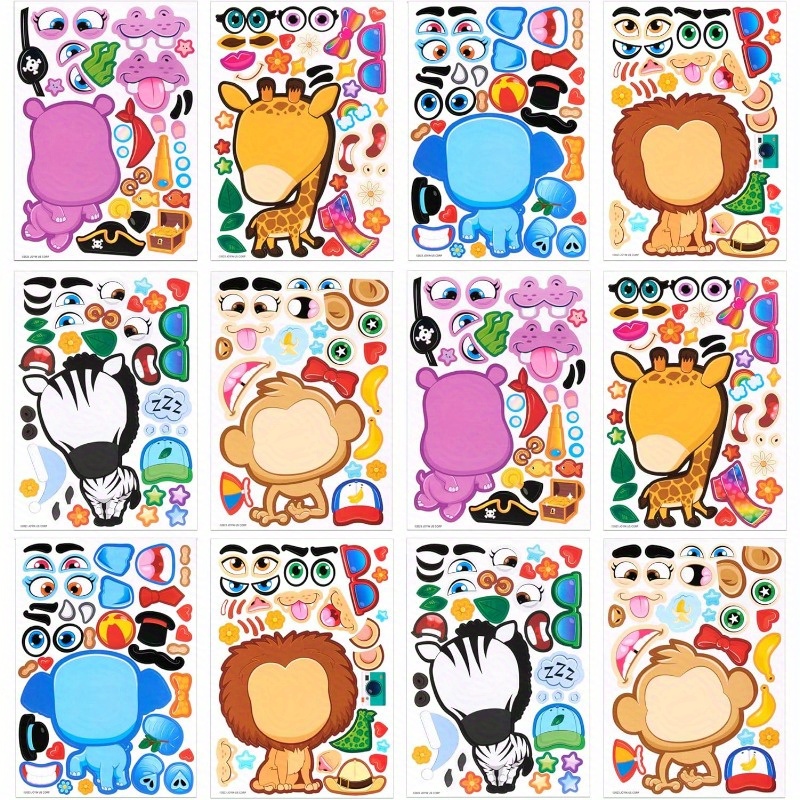 TEMU Joyin 24pcs 9'x6' Make A Face Stickers For Kids, Create Your Own Animal Stickers, Jungle Party Favors Kids Crafts, Fillers, Classroom Rewards