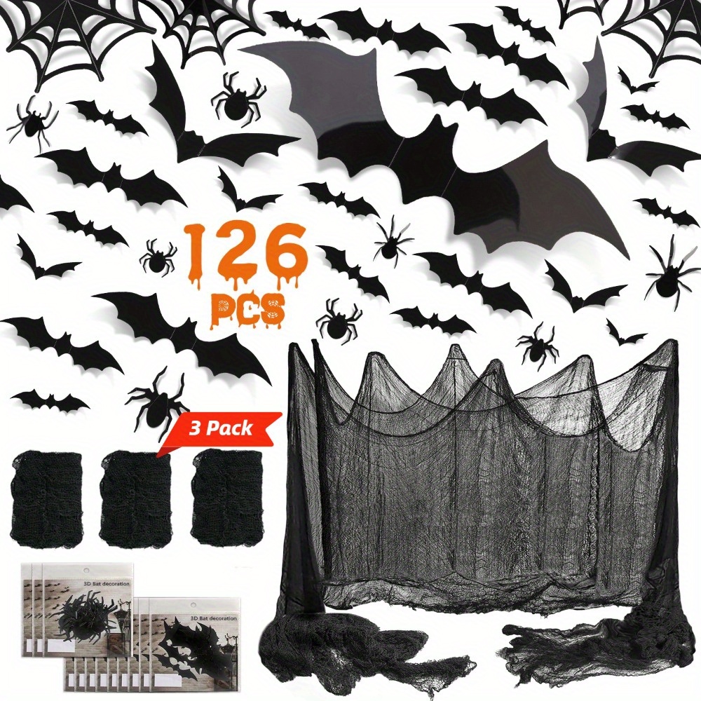 halloween decorations set 96pcs 3  wall stickers 24pcs spider 3pcs spider cobweb halloween   3pcs for   halloween horror theme party supplies decor spider   sets halloween party supplies