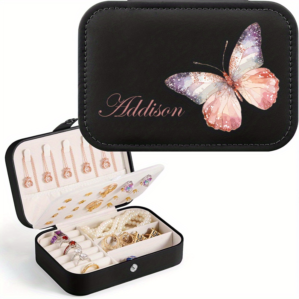 Customized Name PU Leather Butterfly Jewelry Box