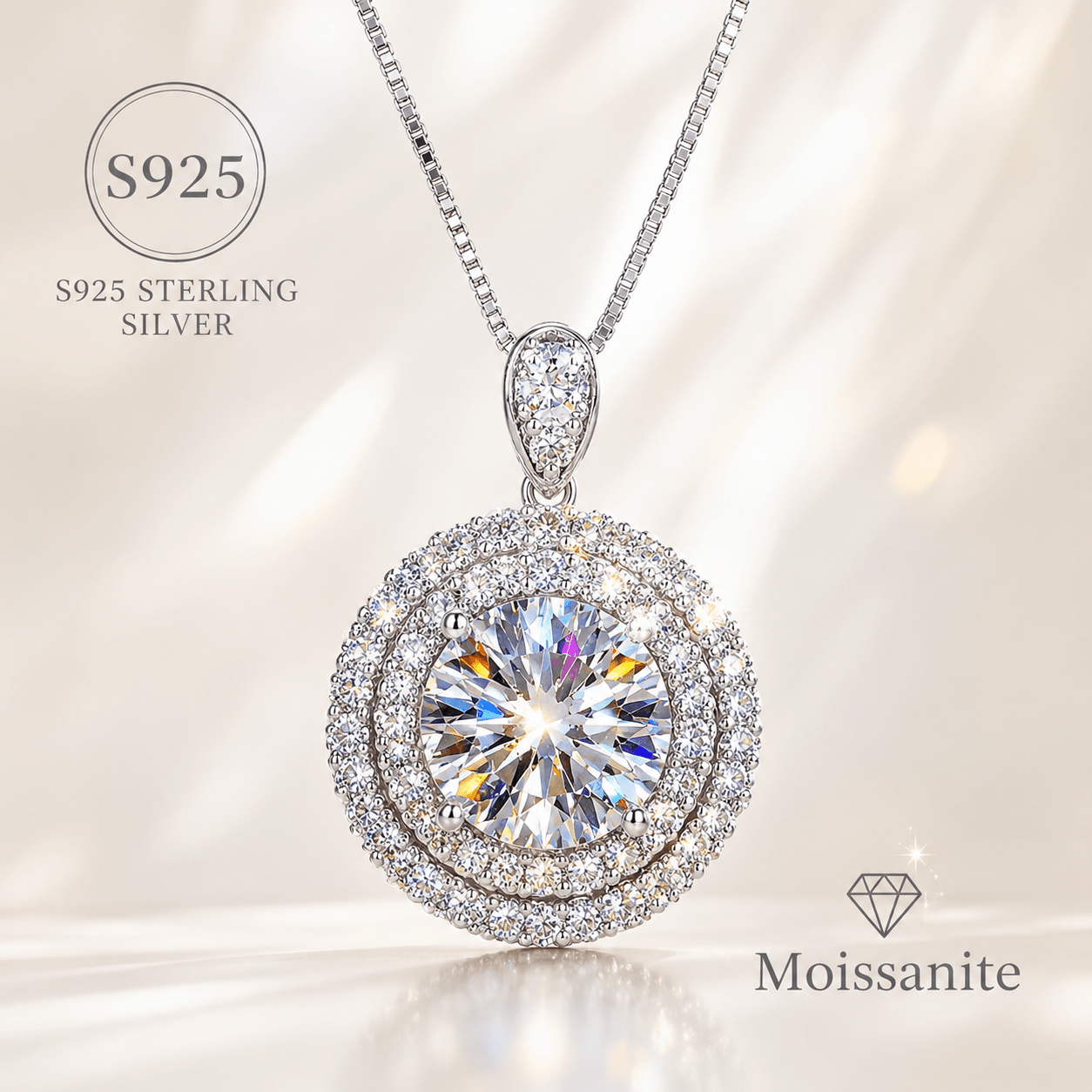 S925 Sterling Silver Moissanite Pendant Necklace