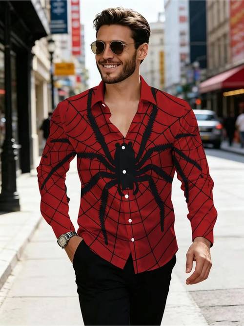 mens casual shirt long sleeve web print design textureless polyester fabric multi size suitable for brothers husbands engineers gift for singles parties mixed colors