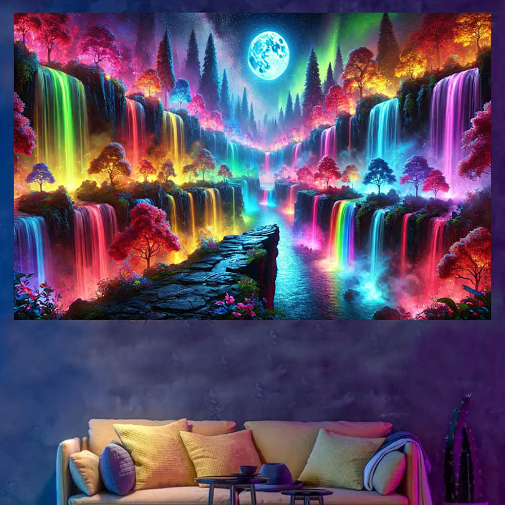 Neon Glow-in-the-dark Galaxy Tapestry Uv Reactive Blacklight Art_voghion.com