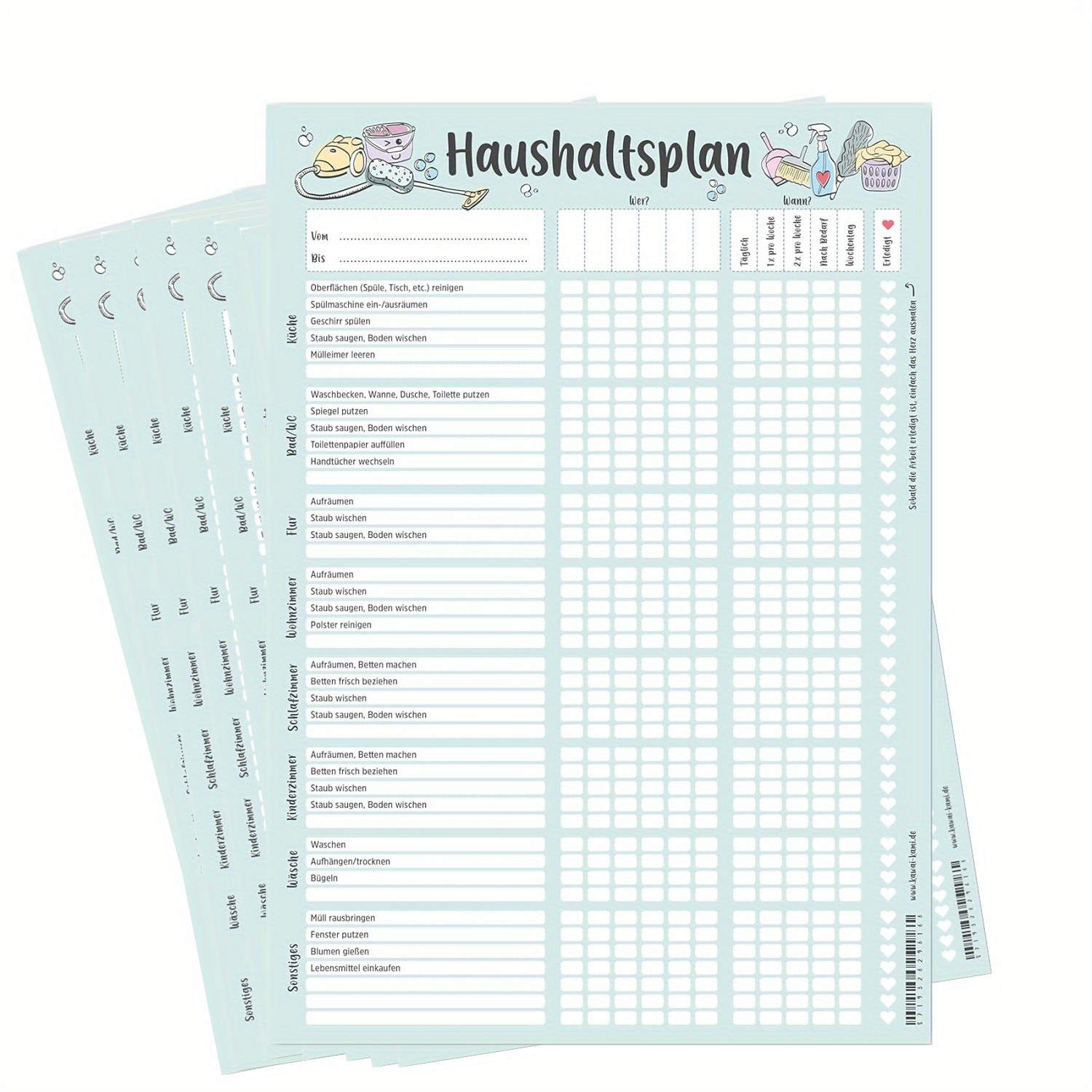 E-shop 50 Blatt/Buch A4 Größe Deutsche Haushaltshilfe Notizbuch, Budgetplaner, Reinigungs-Kalender, Familienreinigungsplan für Arbeitsgruppen, Geeignet