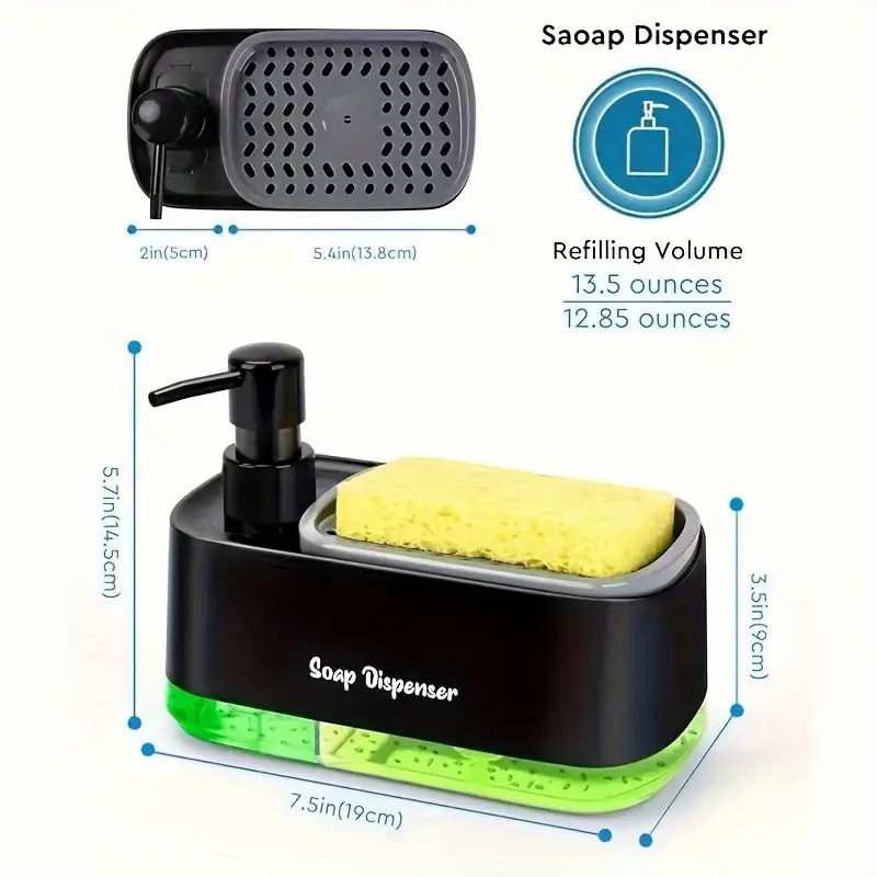 1 functional dish soap dispenser set with sponge holder kitchen bathroom soap dispenser plastic freestanding no battery needed perfect pump head leak proof design great christmas halloween gift christmas decoration Product details 2
