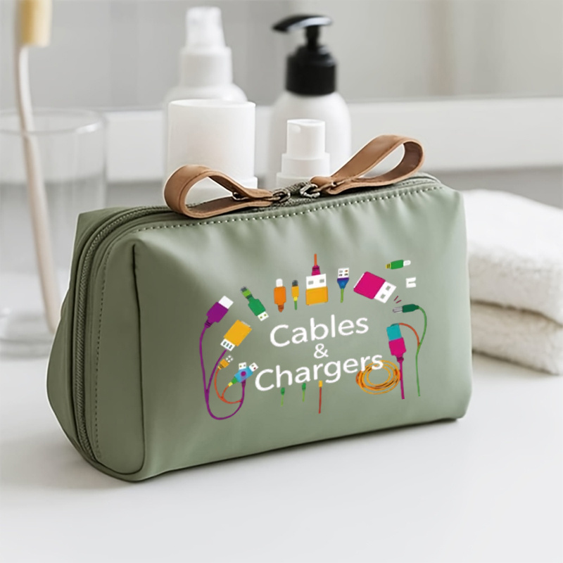 TEMU A Storage Bag For Cables And Featuring A With Colorful - A Durable Fabric Travel Case Suitable For Power Banks, Cables, And Electronic Additions
