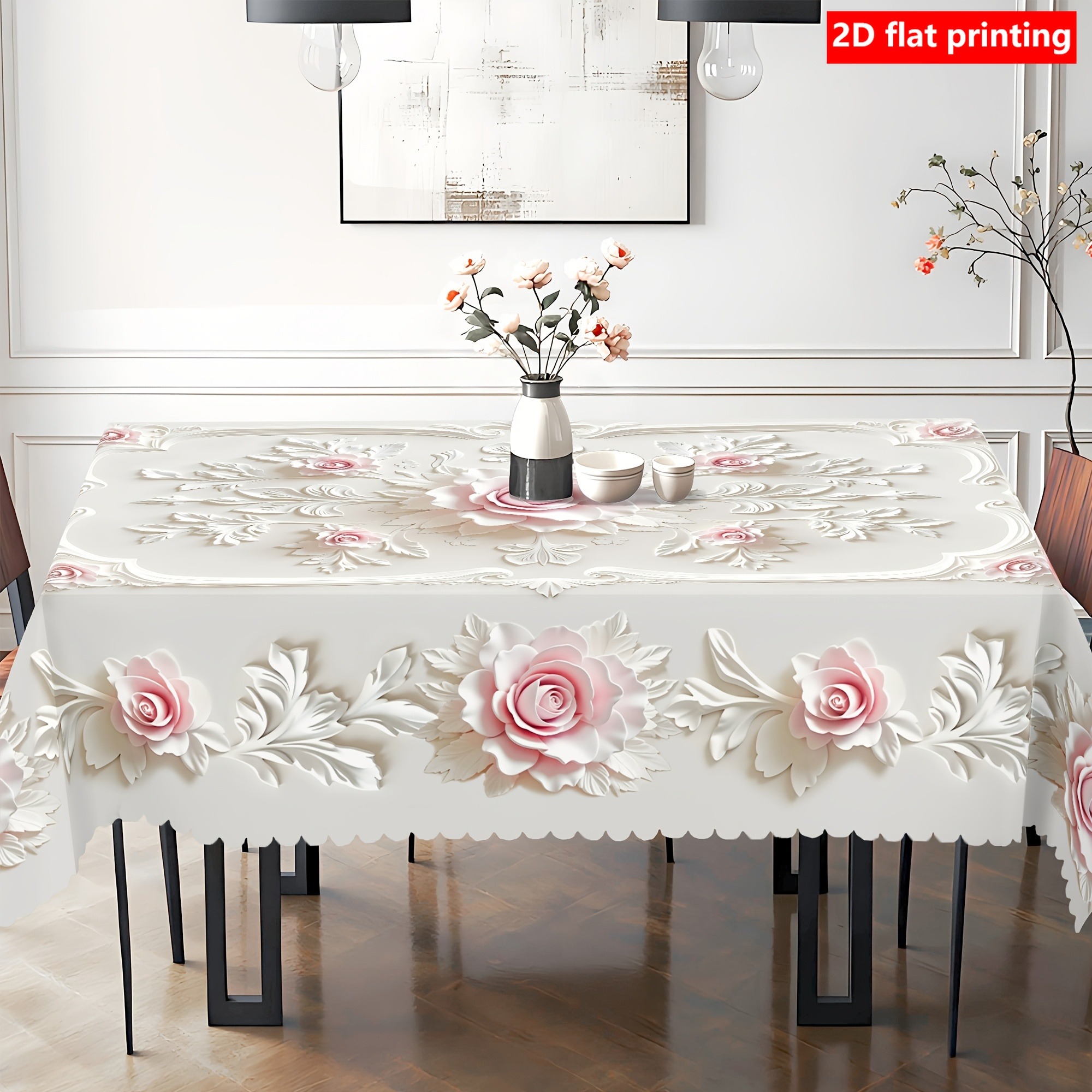 TEMU Tablecloth: 1pc Featuring -dimensional Embossed Rose Pattern. Made Of Easy-to-clean And Durable, This Tablecloth Is Suitable For European-style