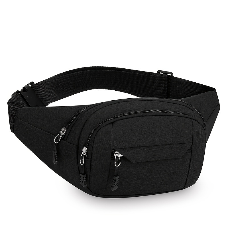 TEMU Men's Nylon Fanny Pack With Adjustable Strap, Featuring Zippered Pockets, Ideal For Outdoor Activities And Daily Use, In Black, Versatile Travel