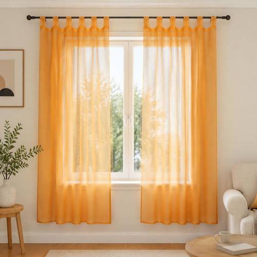 Artikelbild transparente -vorhänge mit klettband, halbtransparente fenstervorhänge für wohnzimmer schlafzimmer, leichter luftiger sichtschutz, 2er-set, 140x175cm, orange