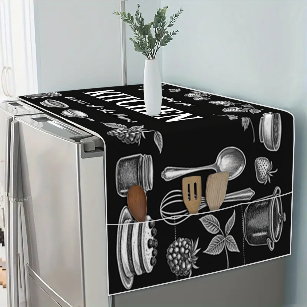 TEMU 1pc 2d Flat Polyester Refrigerator Cover/microwave Cover/washing Machine Cover With Pattern, Multi-functional Household Refrigerator Cover For