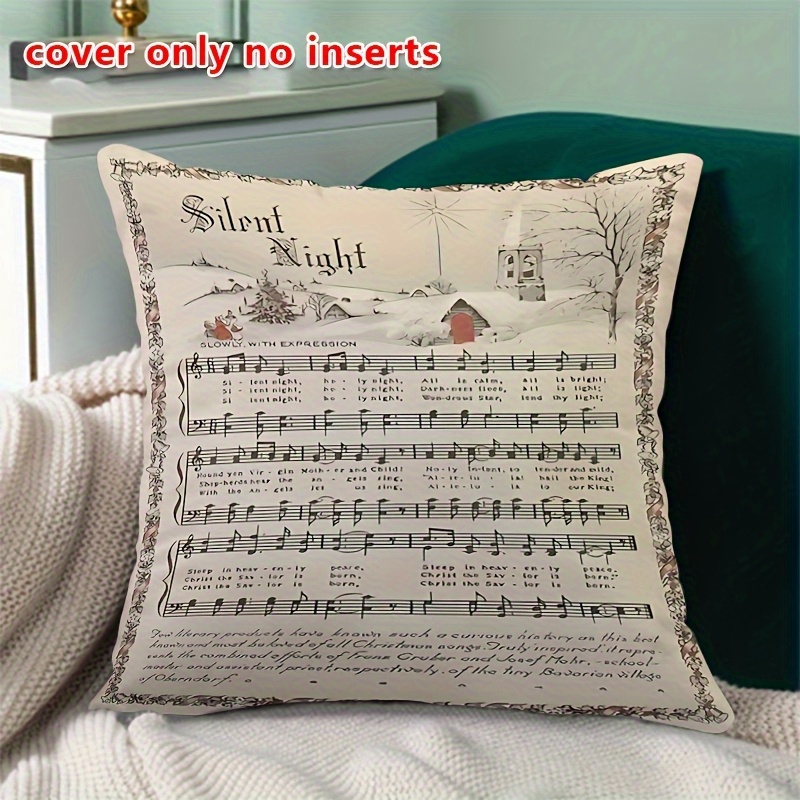 TEMU 1pc "retro Christmas Cushion Cover - Artistic Decor And Design, Jacquard Sofa Pillow Cover Featuring Music Sheet Pattern, Zipper Closure,