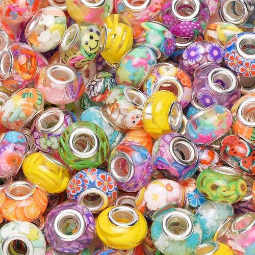 100pcs Girls Beads Lover Amber Beads, Large Hole Spacer Beads, European Craft Beads For DIY Charm Bracelet Jewelry Making