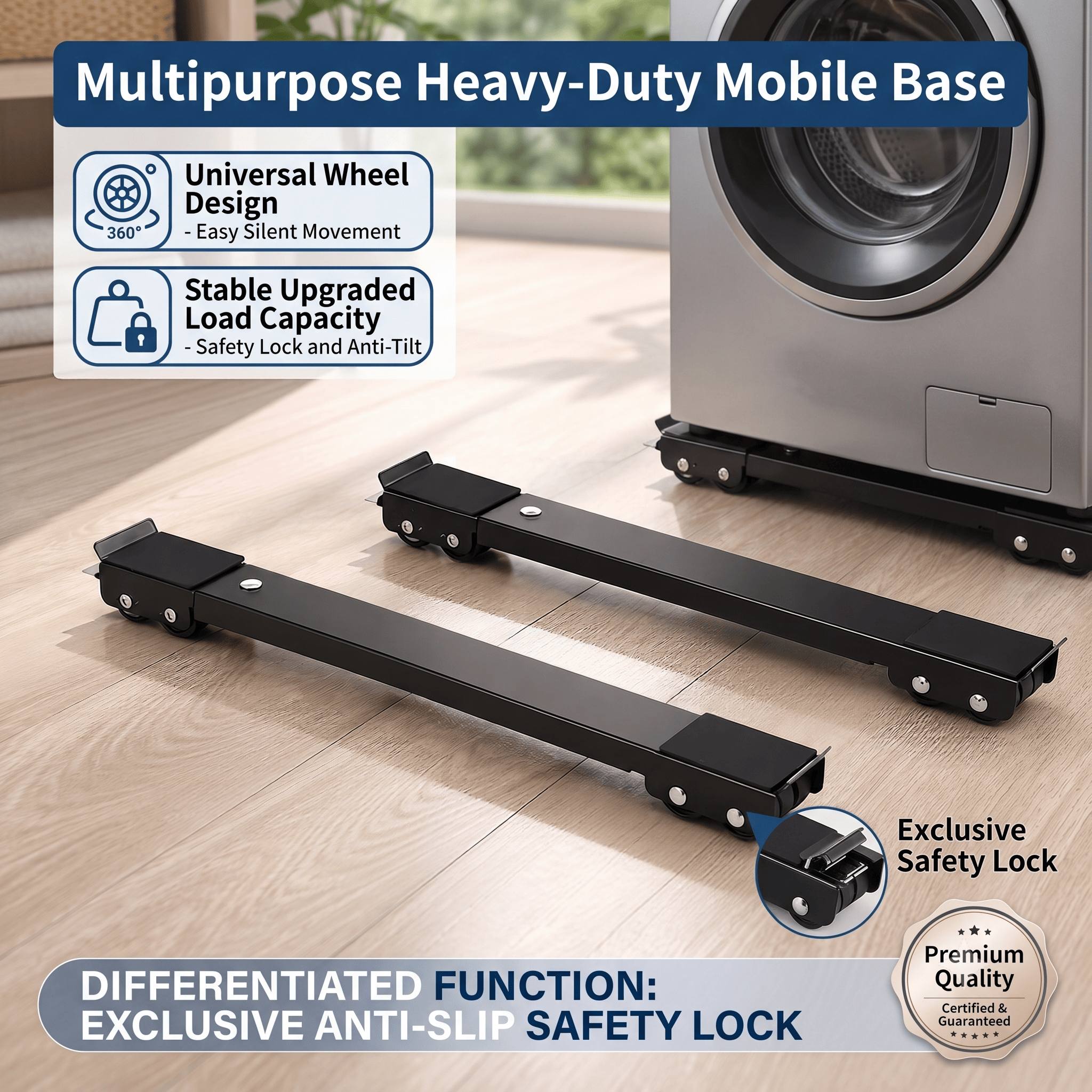 TEMU 2pcs Set Of Heavy-duty Adjustable Appliance Risers With Roller Base, Suitable For Washing Machines, Dryers, Refrigerators, Kitchen Cabinets,