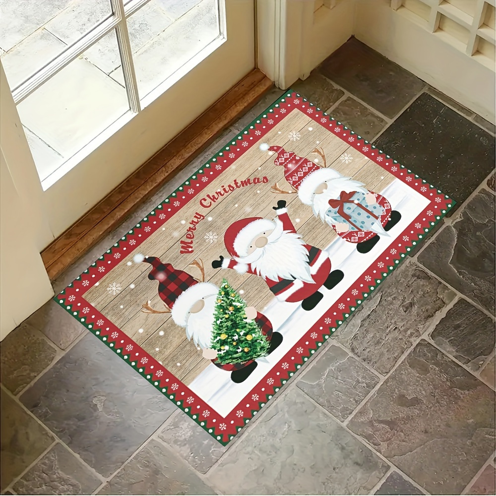 christmas santa claus doormat festive polyester entry mat with non slip backing machine washable holiday decor welcome rug 1pc details 4