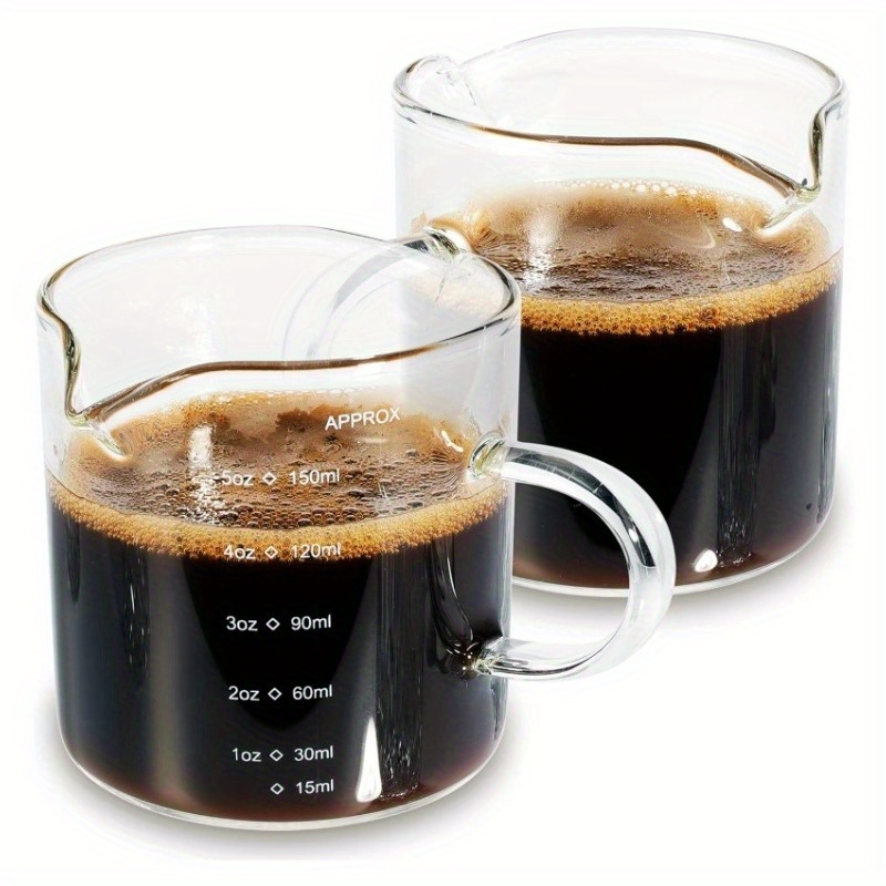 Image of 2pcs Of Mini Glass Coffee Cups, 150ml/5.07oz Espresso Cups With Handles, Double Spout Glass Coffee Cups, Suitable As Glass Measuring Cups For Espresso Machine Additions
