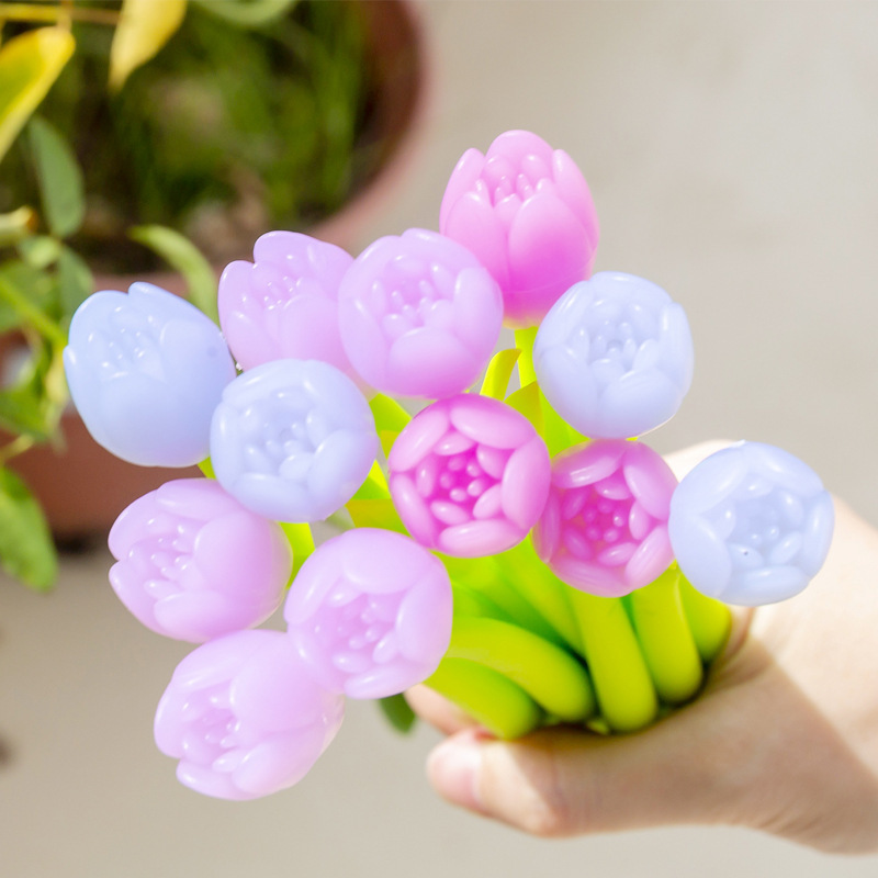 TEMU 60 Pack Color Changing Flower Pens Tulip Ballpoint Pens - 0.38mm Black Gel Ink Rollerball Pen, Stationery For Students, Girls Birthday Gift,