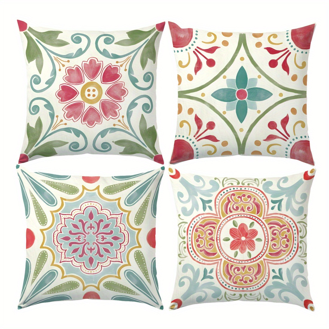 E-shop 4-teiliges Sommer Aquarell Bohemian Muster Bedruckte Kissenbezüge Muster 4-teiliges Set, (17.71In X 17.71In/45Cm X 45Cm) Dekorative Kissenbezüge