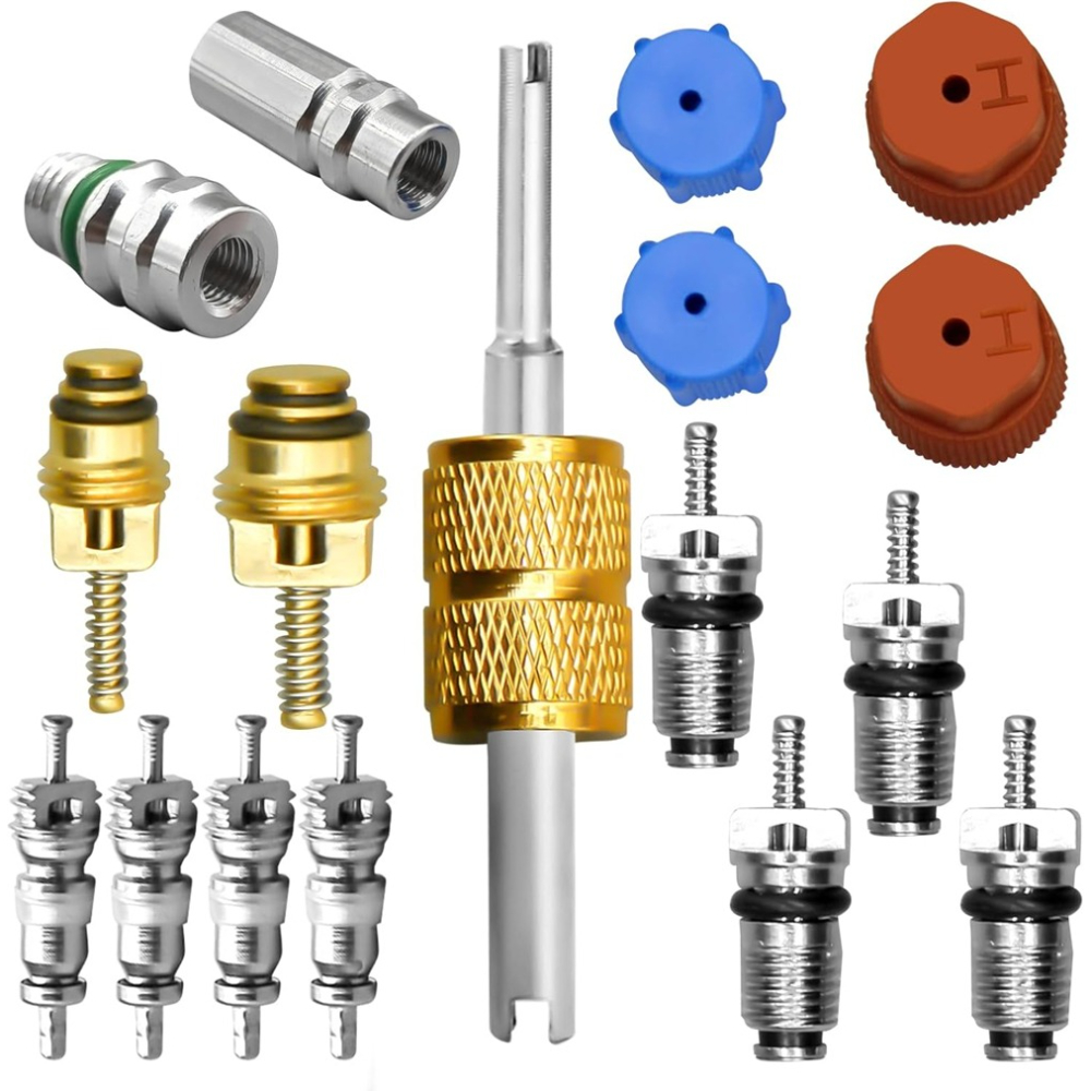 8-pack Air Conditioning Valve Cores For R12 And R134a With Low And High Side Removal Tool, Large And Small For Valve Core Kit