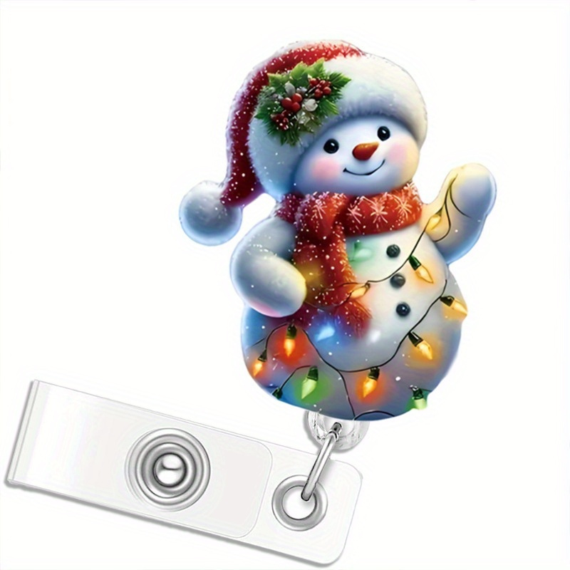 TEMU Porte-badge d'identification rétractable 2D 1pc de Noël Homme de neige, Convient aux infirmières, aux médecins, aux professionnels de et aux